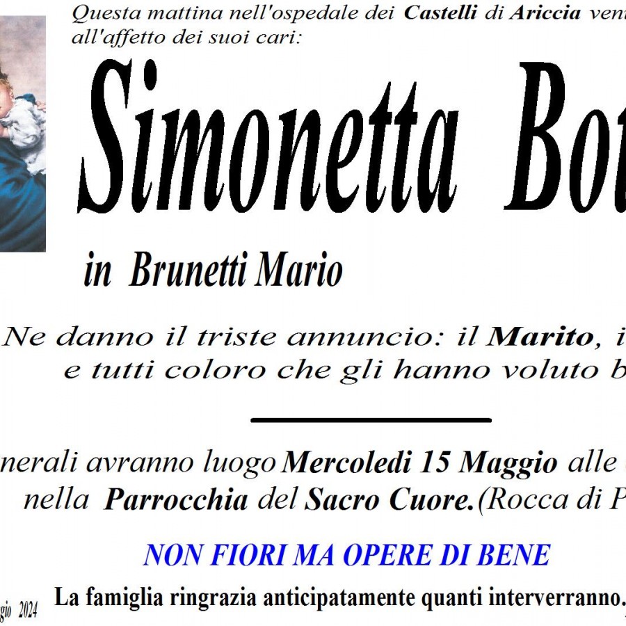 Rocca di Papa piange la scomparsa di Simonetta Bottini, aveva 67 anni 